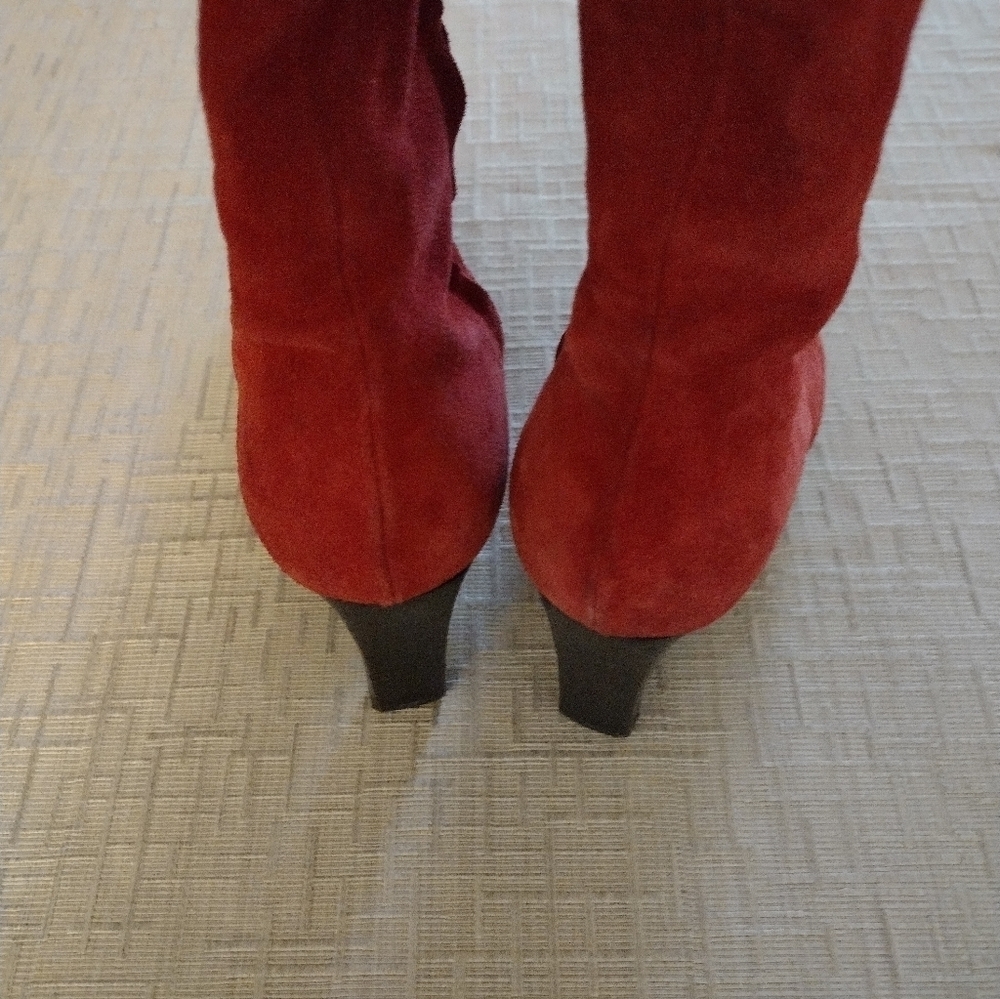 Vicini Women's Tall Red Suede Leather Boots Sz 38 US 7.5 - Picture 4 of 12